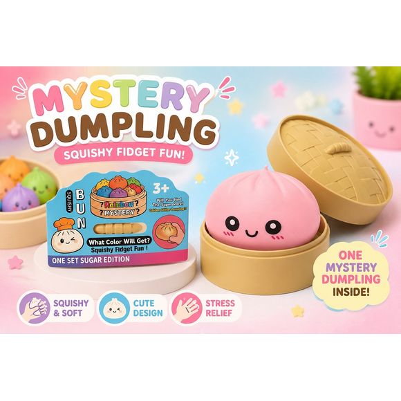 Add a little squishy fun to your day with the adorable Mystery Dumpling Pastel Squishy Fidget Toy! Each bamboo steamer basket hides one surprise pastel-colored dumpling with a cute kawaii face, making every unboxing a fun mystery. Made from a soft, slow-rising squeeze material, these lovable dumplings are perfect for stress relief, fidgeting, sensory play, or simply displaying on your desk.

The Sugar Edition features soft pastel colors inspired by sweet treats, and lucky collectors even have a chance to fi