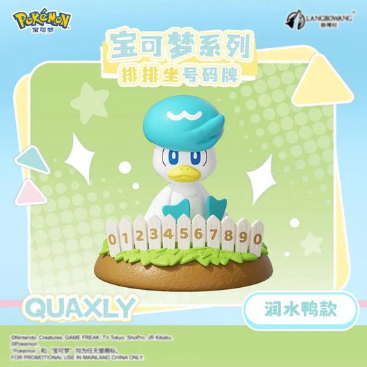 Show off your love for the stylish Water-type starter with this adorable Quaxly Number Plate Display Figure by Langbowang! Inspired by the Pokémon Scarlet & Violet series, this charming collectible features Quaxly proudly perched behind a white picket fence with interchangeable number pieces, combining cute Pokémon design with a fun display feature.

From Quaxly's signature blue pompadour to the detailed grassy base, every element of this figure captures the personality and charm of the beloved Duckling Pok