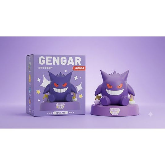 Add a mischievous touch to your collection with this officially licensed Pokemon Gengar Aromatherapy Display Figure. Featuring Gengar (#0094) seated on a themed display base with colorful decorative accents, this collectible combines adorable Pokemon styling with a built-in fragrance holder for added display appeal.

The figure is crafted from durable PVC and ABS materials and comes mounted on a display base that can house an included scented tablet. Perfect for desks, shelves, gaming setups, or Pokemon col