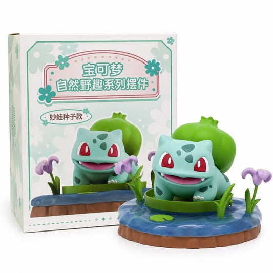 Bring the charm of Bulbasaur's natural habitat to your collection with this adorable Nature Adventure Series display figure. Featuring Bulbasaur relaxing on a lily pad surrounded by flowers and pond scenery, this collectible captures the beloved Grass-type starter in a peaceful outdoor setting. The figure can be displayed on its decorative base or removed for standalone display, making it a versatile addition to any Pokémon collection.