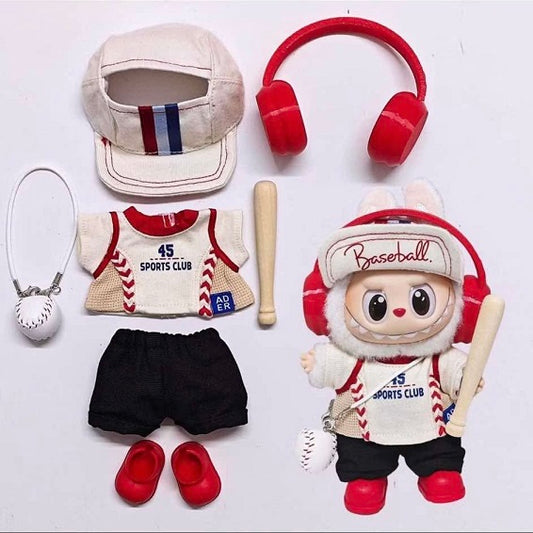 Get ready for a home run! Outfit includes Headphones, hat, baseball bat, baseball purse, shirt, shorts, and shoes. The perfect outfit for a game of baseball. Customize and accessorize yours today! Labubu not included.