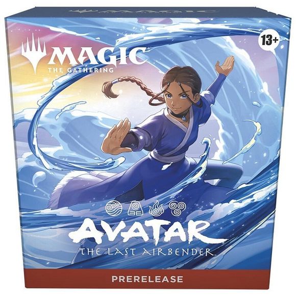 Release Date: Nov 14, 2025
Choose one of five seeded Prerelease Packs and begin your journey with Magic: The Gathering | Avatar: The Last Airbender. Each Prerelease Pack contains the following:
• 5 Play Boosters
• 1 Seeded Avatar: The Last Airbender Character Booster (Each Character Booster is themed around a different Avatar: The Last Airbender character and a color of Magic.)
• 2 Non-foil double-sided tokens themed to your Prerelease Pack's color
• 1 Traditional foil year-stamped rare or mythic rare
• 1 S