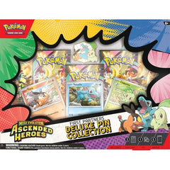 Release Date: 03/20/2026
Chikorita, Tepig & Totodile Join Your Journey! Before going on a new adventure, it's essential to choose a first partner Pokemon! With this box, you can befriend the Grass type Chikorita, Fire type Tepig, and Water type Totodile as foil promo cards and as a deluxe pin showing off all three Pokemon together in glossy enamel. You also get five booster packs from the special Mega Evolution Ascended Heroes expansion! The Pokemon TCG: Mega Evolution Ascended Heroes First Partners Deluxe