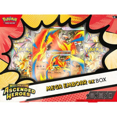 Release Date: 04/24/2026
Mega Evolution Pokémon ex Embody Heart and Power in Battle! Forge a bond that takes your partner Pokémon’s strength past the limit with Mega Evolution! In this box, you’ll find Mega Meganium ex, Mega Emboar ex, or Mega Feraligatr ex as a playable foil promo card, along with an oversize lenticular card with dynamic artwork and four booster packs from the special Mega Evolution—Ascended Heroes expansion. The Pokémon TCG: Mega Evolution—Ascended Heroes Mega Emboar ex Box includes: • 1