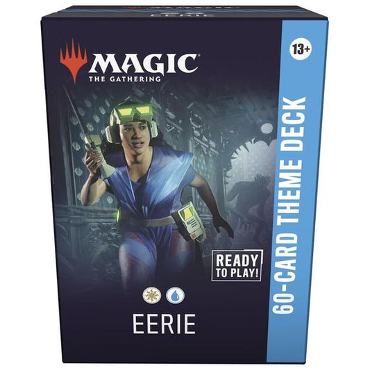 Release Date 4/24/2026
Jump into the fray with a 60-card deck that's pre-built for exciting, themed battles! Become the creak under the floorboards with eerie, which rewards you for playing enchantments and unlocking Rooms. Scare your foe with an explosive turn that makes a huge board out of thin air!
Contents:
• 60 battle-ready Magic: The Gathering cards
• 5 double-sided token cards
• Deck box
• Reference card
• Strategy insert