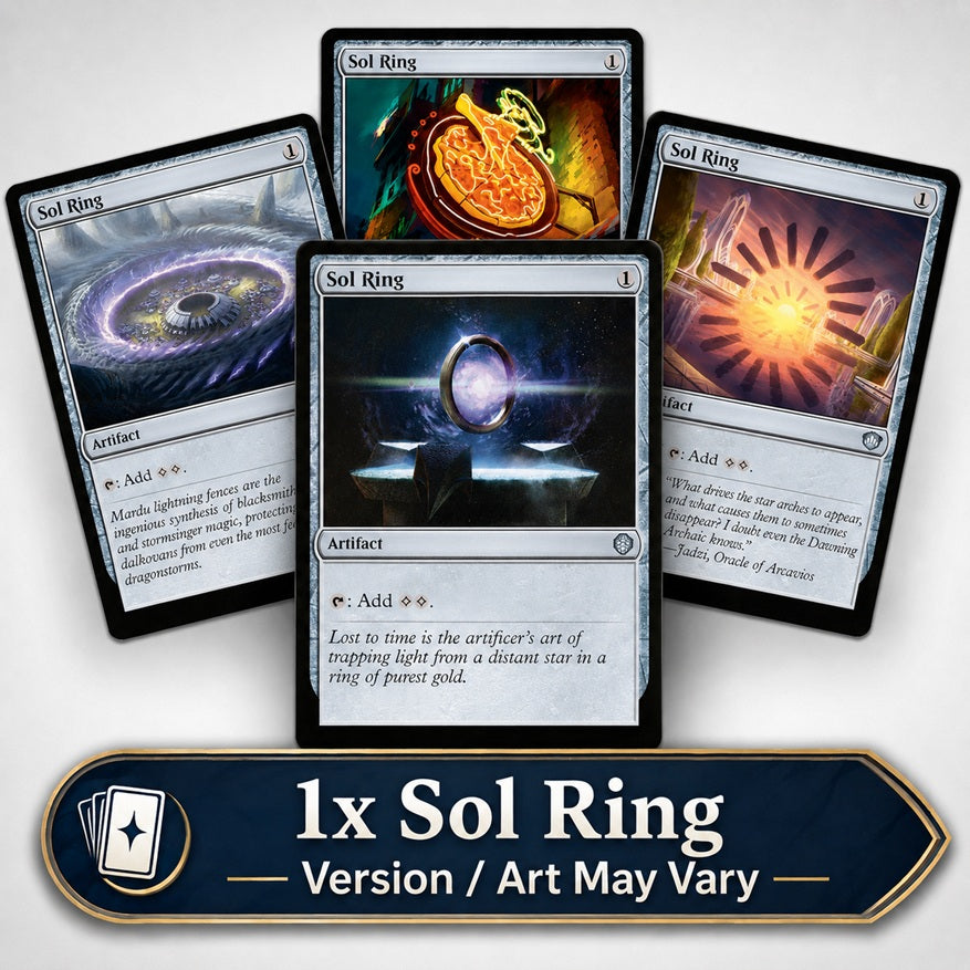 Ready to take your Commander deck to the next level or maybe just need to grab some staples? This listing is for a single copy of Sol Ring. Version will vary, no specific set or design is guaranteed.