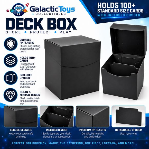 Galactic Toys 100+ Card PP Plastic Deck Box with Divider - Black