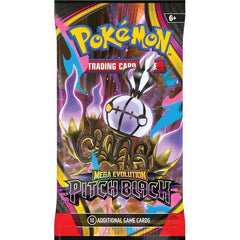Release Date  07/17/2026
Each sealed Pitch Black Booster Pack contains 10 random cards. Delve into Darkness Beyond Limits! Twinkling city lights and a starry sky become obscured in darkness as Mega Darkrai ex arrives with mystery and malice! But Mega Zeraora ex fights back with thunderous strikes of lightning, leading the way for Mega Chandelure ex, Mega Excadrill ex, and more to join the fray. Shadows deepen and nightmares become reality in the Pokemon TCG: Mega Evolution- Pitch Black expansion! Over 115 c