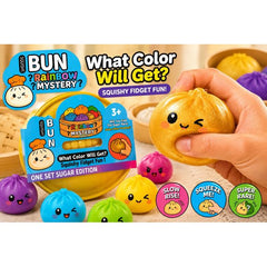 Add some squishy fun to your day with these adorable Squishy Buns Mystery Toys! Each soft foam bun comes packed inside a cute dumpling basket-style container, making every opening a fun surprise. Designed for satisfying squeezes and slow-rising relaxation, these playful fidget toys are perfect for stress relief, desk décor, or collecting.

Each mystery package contains 1 random bun style, featuring cute and colorful character-inspired designs. Will you discover the super rare golden glitter bun?