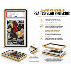 Protect your prized PSA-graded trading cards in style with this Premium Aluminum Magnetic PSA TCG Slab Protector. Designed specifically for PSA slabs, this precision-crafted protector combines a durable aluminum alloy frame with crystal-clear acrylic panels to showcase your collection while helping protect it from everyday scratches, scuffs, and handling.

Hidden internal magnets provide a satisfying, secure closure without visible hardware, creating a clean, seamless appearance. The two precision-machined