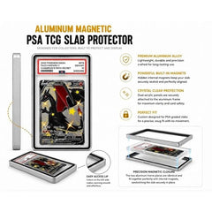 Protect your prized PSA-graded trading cards in style with this Premium Aluminum Magnetic PSA TCG Slab Protector. Designed specifically for PSA slabs, this precision-crafted protector combines a durable aluminum alloy frame with crystal-clear acrylic panels to showcase your collection while helping protect it from everyday scratches, scuffs, and handling.

Hidden internal magnets provide a satisfying, secure closure without visible hardware, creating a clean, seamless appearance. The two precision-machined