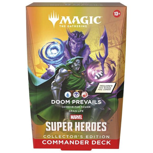 Bring the might of the Marvel Universe to the battlefield as you combat your friends in Commander, Magic’s most popular multiplayer format. Includes 1 ready-to-play deck of 100 Magic cards in surge foil treatment, 10 double-sided token cards, 1 deck box (can hold 100 sleeved cards), 1 strategy insert, and 1 reference card.