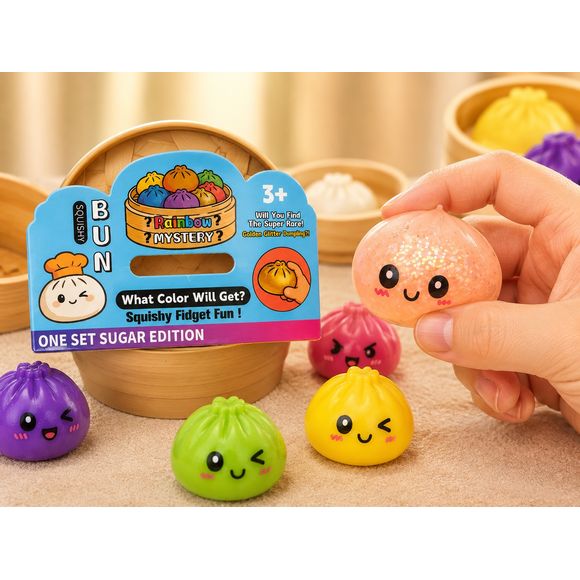 Discover the cutest stress-relief companion with the Mini Mystery Dumpling Sugar Edition Squishy Fidget Toy! Each bamboo steamer-style container hides one adorable mini dumpling squishy featuring a kawaii face and a soft, translucent body filled with shimmering glitter and tiny squish beads for a uniquely satisfying sensory experience.

Perfect for fidgeting, collecting, or gifting, every dumpling offers a fun mystery surprise. Will you uncover the Super Rare Golden Glitter Dumpling?