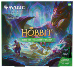 Inside The Lonely Mountain at last, Bilbo encounters Smaug™ and the treasure hoard of Erebor. Can he talk his way out of a fiery confrontation?
Contents:
• 3 Magic: The Gathering® | The Hobbit™Play Boosters
• Each Play Booster contains 14 Magic: The Gathering cards:
• May contain these cards: HOB 1–248
• Includes 1–3 cards of rarity Rare or higher (2: 26%; 3: 2%)
• 3–5 Uncommon
• 7–9 Common
• 1 land card
• 1 card of any rarity is Traditional foil
• Foil borderless rare/mythic rare in <1% of boosters
• Tradi
