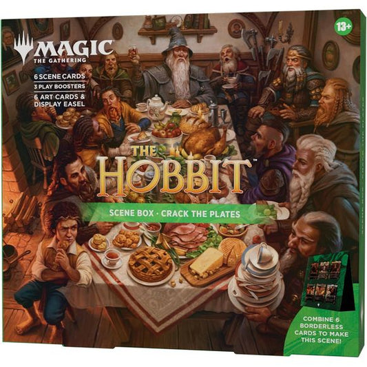 Staring down Dragons, Goblins, and Spiders is nothing compared to thirteen Dwarves and a Wizard running roughshod with your dishware. That’s what Bilbo Baggins hates!
Contents:
• 3 Magic: The Gathering® | The Hobbit™Play Boosters
• Each Play Booster contains 14 Magic: The Gathering cards:
• May contain these cards: HOB 1–248
• Includes 1–3 cards of rarity Rare or higher (2: 26%; 3: 2%)
• 3–5 Uncommon
• 7–9 Common
• 1 land card
• 1 card of any rarity is Traditional foil
• Foil borderless rare/mythic rare in