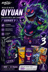 Discover a colorful collection of Pokémon-inspired artwork with the Qiyuan Collectible Art Card Series 3 Booster Box! Made for the Chinese market, Series 3 features a wide variety of collectible designs showcasing popular Pokémon and characters in unique, highly detailed artwork.

Unlike standard trading cards, Qiyuan cards are produced on thicker cardboard stock with a glossy premium finish, giving them a substantial feel and making the artwork stand out. Each sealed booster box contains 14 packs with 2 co