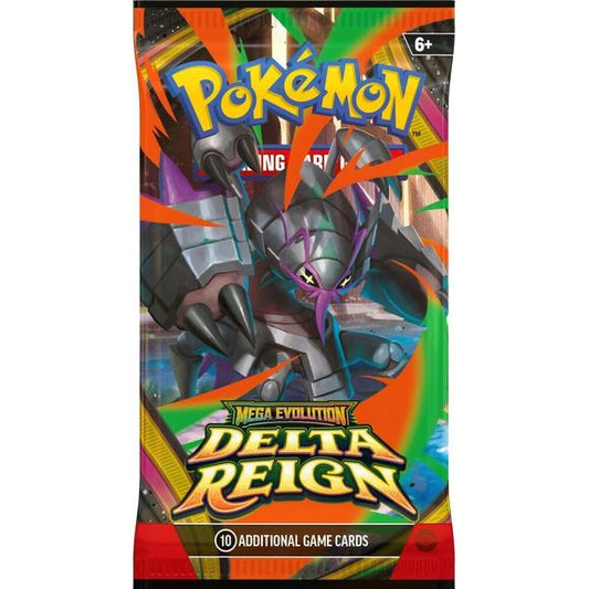 <p><strong>Release Date November 6th, 2026</strong></p>

<p>A Legendary Storm Is Stirring!
A thunderous roar from above heralds the descent of a renowned ruler of the sky! Mega Rayquaza ex brings unparallelled strength to battle, inspiring Mega Golurk ex, Mega Malamar ex, and Mega Golisopod ex to come forth and put their own skills to the test. Prevailing winds lead to legendary places and emerald-colored storms in the Pokémon TCG: Mega Evolution—Delta Reign expansion!
Pack contains 10 random cards.</p>