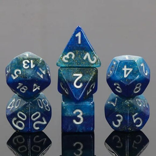 The perfect companion for your gaming needs! These HD acrylic dice are exactly what you've been searching for that upcoming game night with the group. This set includes one of each: d20, d12, d10, d10 (percentile), d8, d6, and a d4 (7 dice in total) in a
