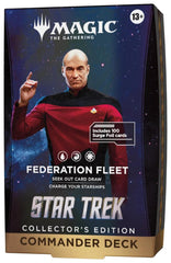 Release Date: 11/13/2026

<p>Boldly lead the Federation to victory with the <strong>Magic: The Gathering | Star Trek – Federation Fleet Collector's Edition Commander Deck</strong>! Command your fleet alongside Jean-Luc Picard, strengthen your crew, and power up legendary starships in this exciting Universes Beyond crossover. This premium, ready-to-play 100-card Commander deck features stunning Surge Foil treatments on every card, including a borderless foil commander and 32 new-to-Magic cards. Perfect for S