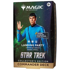 Release Date: 11/13/2026

<p>Explore strange new worlds with the <strong>Magic: The Gathering | Star Trek – Landing Party Collector's Edition Commander Deck</strong>! Led by the legendary Commander Spock, this premium 100-card deck focuses on landfall strategies and powerful bonuses for controlling lands with different names. Harness the power of exploration, expand your mana resources, and outmaneuver opponents in thrilling multiplayer Commander battles. Every card features a stunning Surge Foil treatment,