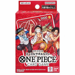 <p>Set sail with the legendary bond between three brothers in the <strong>One Piece Card Game Japanese Ace, Sabo &amp; Luffy Starter Deck</strong>! Released as a special promotional item through Japan's Weekly Shonen Jump, this exclusive starter deck brings together Monkey D. Luffy, Portgas D. Ace, and Sabo in a unique, ready-to-play deck celebrating their unbreakable brotherhood.</p>

<p>Featuring a special <strong>Ace &amp; Sabo &amp; Luffy Leader Card</strong>, this deck focuses on the teamwork and power