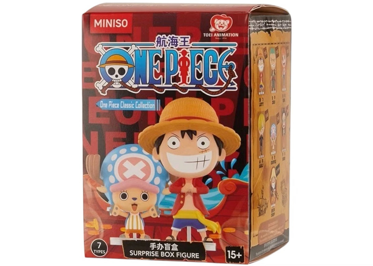 MINISO One Piece Classic Collection Figure Blind Box – 1 Random

Set sail with the Straw Hat Pirates with the MINISO One Piece Classic Collection Figure Blind Box! Each sealed blind box contains 1 randomly selected character figure featuring a fun, stylized design inspired by the beloved One Piece anime series.

The collection features fan-favorite members of the Straw Hat crew, including Monkey D. Luffy, Roronoa Zoro, Sanji, Nami, Nico Robin, and Tony Tony Chopper, each displayed in a recognizable pose and