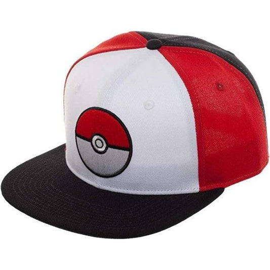 Show the world how much you love Pokemon with this Pokeball snapback hat. The front art on this snapback displays an embroidered design of a Pokeball. The three tone color block gives this cap added style. These hats come with an adjustable snapback which allow you to find the perfect. The soft material of these snapbacks will feel gentle on your head, providing added comfort. Whether you?re hanging with friends playing Pokemon or keeping it casual for school, this Pokeball hat is a great addition to your c