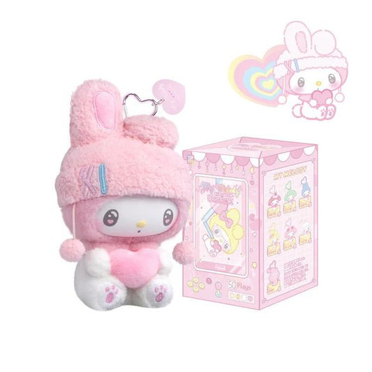 Celebrate My Melody’s 50th Anniversary with a sweet twist! Each blind box reveals a soft, milk candy–themed plush keychain—one of six adorable regular designs or a coveted secret variant (1 in 36 chance). With plush fabric, thoughtful detailing, and a size perfect for your everyday essentials, these keychains add warmth and nostalgia to every moment.

Crafted with plush fabric, PVC, and polyester fiber, each keychain measures approximately 11 × 9.5 × 17 cm—perfectly sized for bags, keys, or decor.