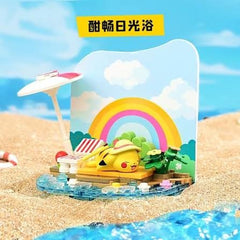 <p>Enjoy a relaxing day in paradise with the <strong>Keeppley Pokemon Pikachu Soaking Up the Sun Sunbathing Building Set</strong>! Featuring everyone's favorite Electric-type Pokemon lounging in the sunshine, this officially licensed Pokemon building set captures Pikachu enjoying a peaceful tropical getaway in an adorable beach-themed miniature display.</p>

<p>Pikachu takes center stage, happily resting on a yellow beach lounger while wearing a cute sun hat. Surrounded by crystal-blue water, tropical green