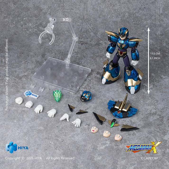 PRE-ORDER: Expected to ship in November of 2027.

Ultimate Armor Unleashed! Now X Ultimate Armor Version action figure joins in Hiyatoys EXQUISITE BASIC Series.

Since its debut in 1993, Mega Man X has become an unforgettable classic in the hearts of countless players. As a Hunter unit capable of independent thought, X fights on the front line against powerful threats. The Ultimate Armor is X's hidden strongest form, combining the strengths of past armors and powered by an ultimate energy core that unleashe