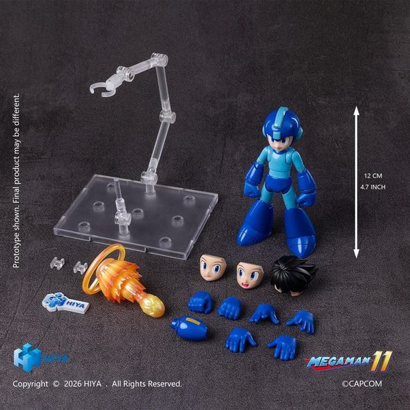 PRE-ORDER: Expected to ship in Quarter 4 of 2027.

The Gears of Fate Begin to Turn Once More! Mega Man from Mega Man 11 joins the Hiya Toys EXQUISITE BASIC series with an all-new action figure.

In Mega Man 11, the evil scientist Dr. Wily completes the forbidden Double Gear System, a technology capable of dramatically enhancing a robot’s abilities. To stop Wily’s latest scheme, Dr. Light installs the prototype Double Gear System originally created by Wily into Mega Man, granting him access to both the Speed
