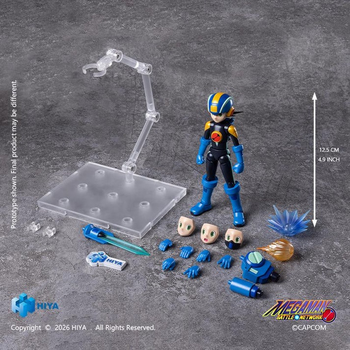 <p><strong>PRE-ORDER: Expected to ship in December of 2027.</strong></p>

<p>Jack in! MegaMan.EXE from Mega Man Battle Network arrives as a fully articulated action figure in HIYA Toys' Exquisite Basic series.</p><p>He comes with three interchangeable faces (side-glancing, shouting and classic masked), three pairs of interchangeable hands, plus a Sword, Mega Buster and Cannon that each feature a magnetically activated light-up effect, along with two attack effect parts.</p><p>Part of HIYA's non-scale Exquis