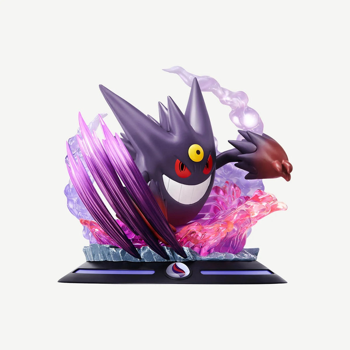 Unleash ghostly power on your shelf with Mega Gengar from the Twinkmont Series — looming large with its iconic wide grin and swirling violet shadow energy surging around it. This Shadow Ball inspired effect freezes the ultimate ghost-type powerhouse mid-attack for a spine-chilling, dynamic display.

Two display modes, straight out of the box: the figure separates from its base for standalone display, or pair it with the included stand for the full atmospheric scene. Doubles as a desktop phone stand for dail