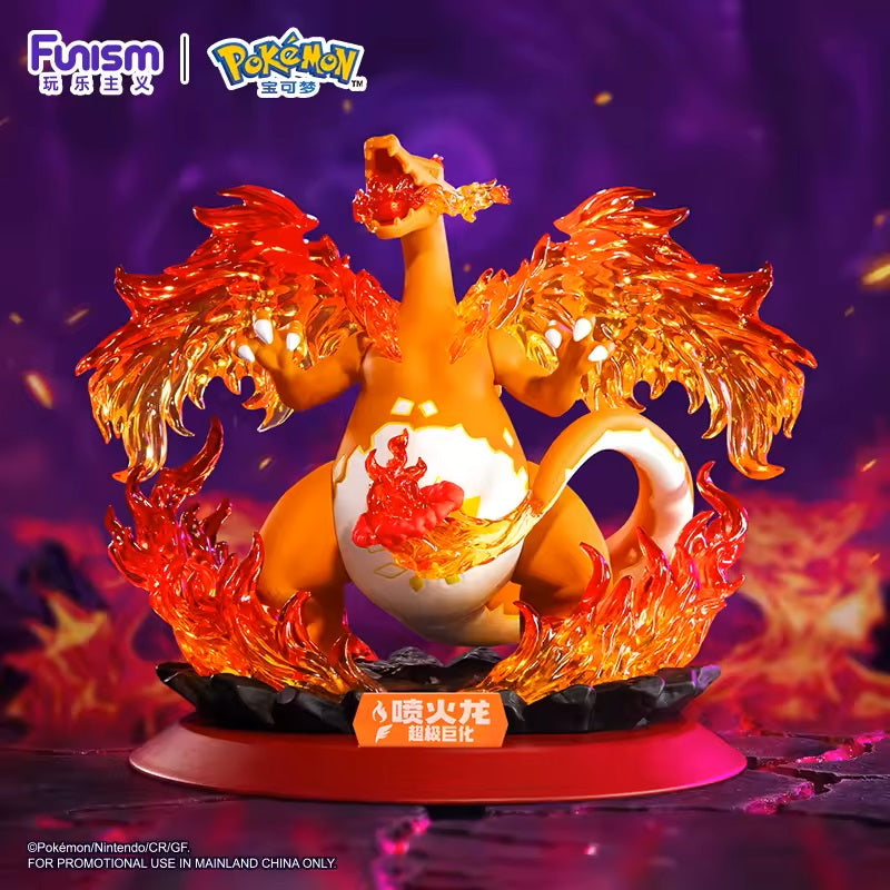 ring the incredible power of Gigantamax Charizard to your Pokémon collection with this spectacular Funism Pokémon Prime Figure! Standing approximately 5 inches (12.7 cm) tall, this officially licensed PVC statue showcases Charizard in its awe-inspiring Gigantamax form, surrounded by blazing translucent flame effects that capture the overwhelming energy of one of the Pokémon world's most iconic transformations.

From the massive fiery wings and roaring flame breath to the swirling inferno surrounding the roc