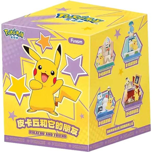 Bring home the fun of Pokémon with this Funism Pokémon Pikachu and Friends Blind Box. Each sealed box contains one surprise figure featuring Pikachu alongside another beloved Pokémon character in a playful themed pose. The figures are made from high quality PVC materials with bright colors and detailed sculpting that make them great for desks, shelves, and collectible displays. Because these are mystery boxes, you will not know which design you receive until you open it, making every unboxing a fun experien