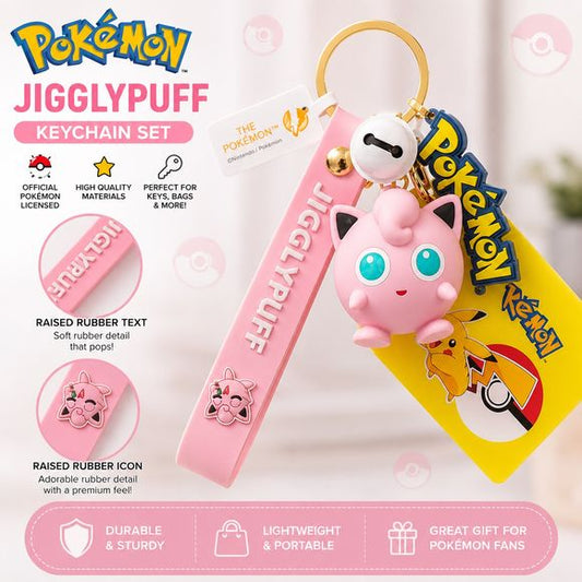 Take your favorite Pokémon wherever you go with this adorable Jigglypuff Vinyl Keychain from Langbowang! Featuring a cute 3D Jigglypuff charm, a soft pink strap with raised rubber lettering, a Pokémon logo charm, and themed accessory details, this collectible keychain is the perfect way to add a touch of Pokémon fun to your everyday essentials.

Crafted from durable vinyl and soft rubber materials, this keychain combines vibrant colors, premium detailing, and lightweight portability. Attach it to your keys,