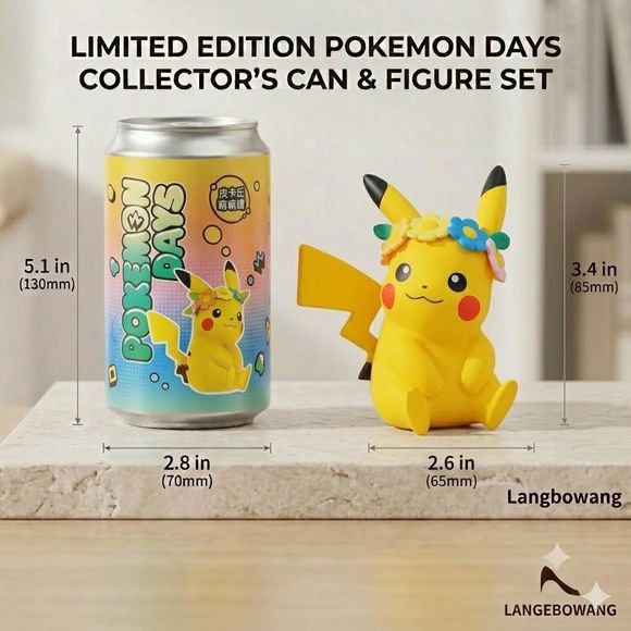 Bring a touch of springtime charm to your collection with this delightful Pokémon Days Flower Crown Pikachu Figure & Collector Can Set from Langbowang! Featuring Pikachu sitting happily while wearing a colorful flower crown, this adorable figure captures a peaceful and cheerful side of everyone's favorite Electric-type Pokémon.

With its bright colors, gentle expression, and beautifully detailed floral accessory, this figure makes a wonderful display piece for Pokémon fans and collectors alike. The set also