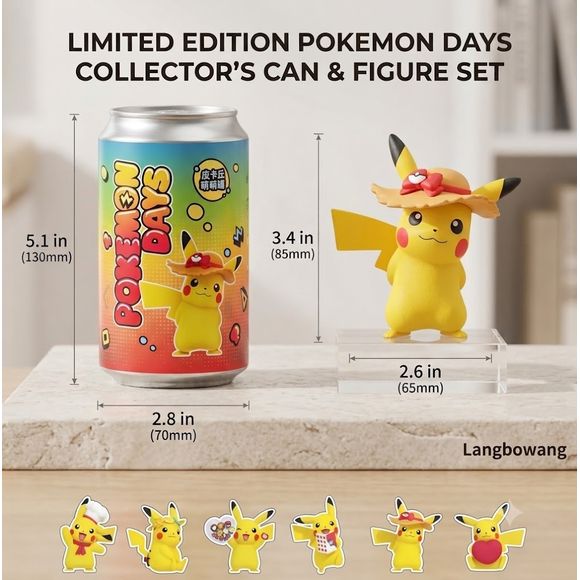 Celebrate Pokémon Days with this adorable Limited Edition Pikachu Collector’s Can & Figure Set! This exclusive collectible features a detailed Pikachu figure wearing a charming commemorative hat, paired with a colorful Pokémon-themed collector can designed for display and collecting.

The premium display figure showcases Pikachu in a cheerful pose, while the decorative collector can features vibrant artwork inspired by the special Pokémon Days celebration. Whether displayed on a shelf, desk, or alongside ot