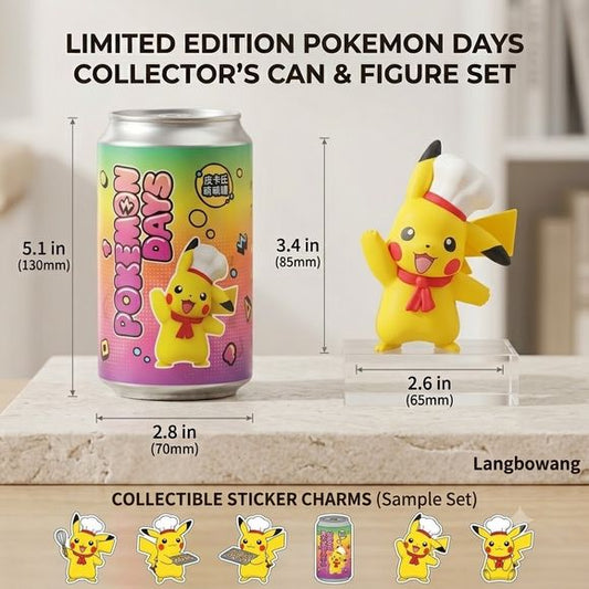 Add a delicious twist to your Pokémon collection with this Limited Edition Pokémon Days Chef Pikachu Collector’s Can & Figure Set! Featuring an adorable Pikachu dressed as a chef with a matching scarf and hat, this exclusive collectible captures everyone's favorite Pokémon in a fun culinary-themed design.

The set includes a detailed Chef Pikachu display figure alongside a colorful commemorative collector can featuring matching artwork. Perfect for Pokémon enthusiasts, collectors, and fans of unique Pikachu