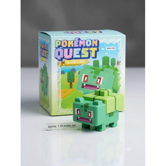 Pokémon Quest Bulbasaur Figure – 1.75" Collectible Mini Figure

Bring the blocky world of Pokémon Quest to your collection with this adorable Bulbasaur Mini Figure! Inspired by the unique cube-style designs from the popular Pokémon Quest game, this collectible features Bulbasaur in its iconic pixel-inspired appearance.

Standing approximately 1.75 inches (4.5 cm) tall, this compact figure is perfect for displaying on your desk, shelf, gaming setup, or alongside your Pokémon collection. Its colorful design a