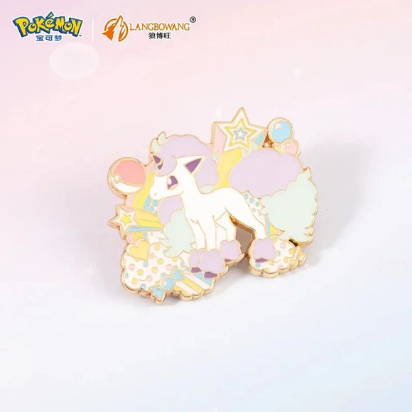 Add a touch of pastel magic to your collection with the Langbowang Pokémon Nijiiro Pop Series Galarian Ponyta Metal Enamel Pin Badge! Featuring Galarian Ponyta in a whimsical pastel-colored design with stars, clouds, and Poké Ball accents, this beautifully crafted pin is perfect for Pokémon fans and enamel pin collectors alike.

Part of Langbowang's Nijiiro Pop Series, this premium-quality enamel pin features vibrant colors, polished gold-tone metal, and intricate detailing, making it an eye-catching access