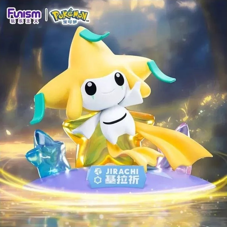 Make a wish with the Funism Twinkmont Pokémon Jirachi Prime Figure! This premium mini PVC statue beautifully captures the Mythical Pokémon floating above a shimmering crystal-inspired base with translucent star effects that highlight Jirachi's magical appearance. Standing approximately 3.5 inches tall, this officially licensed Pokémon collectible features vibrant colors, exceptional sculpting, and elegant details that bring one of Pokémon's most beloved Mythical Pokémon to life.

Part of Funism's popular Tw