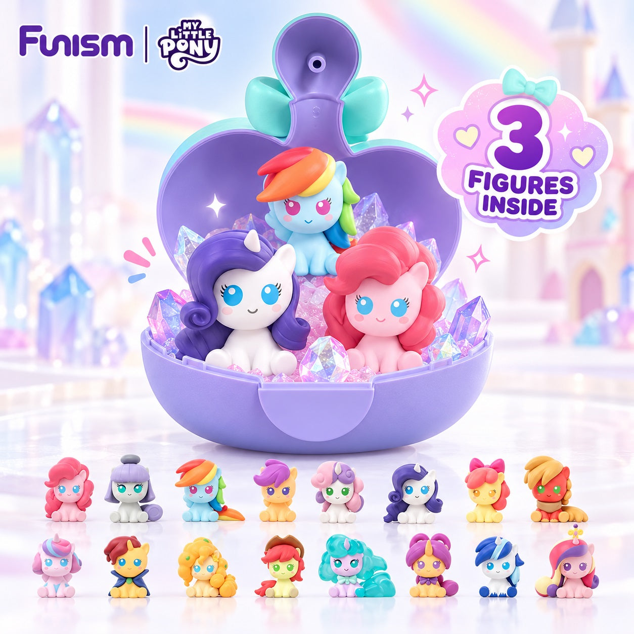 <p><strong>Each blind bottle contains 3 random My Little Pony figures. Specific characters cannot be selected.</strong></p>

<p>Celebrate friendship, comfort, and home with the <strong>Funism x My Little Pony Home is Protection Series Magic Bottle Blind Box</strong>!</p>

<p>Each collectible comes in a decorative <strong>heart-shaped magic bottle display case</strong> and includes <strong>3 randomly selected My Little Pony figures</strong>. The series features a wide assortment of characters from <strong>My