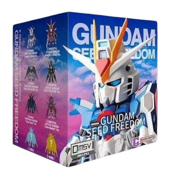 QMSV series feature a selected mobile suit in uniquely stylized form with different variations. Approximately 4" tall yet volumous figure comes in a blind purchase box. The theme of this new release is the latest theatrial movie, "Gundam SEED Freedom", featuring variations of Rising Freedom Gundam and Immortal Justice Gundam. There are total of eight variations including 2 secret versions.

Every blind box includes one randomly selected mini figure, adding an element of surprise to every unboxing. With mult