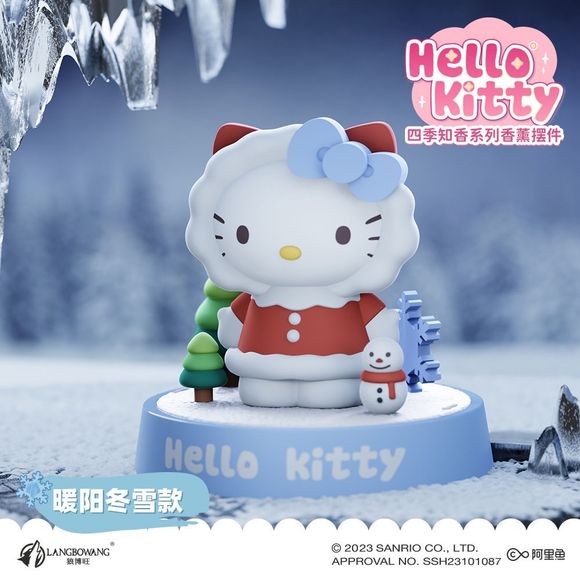 Celebrate the magic of winter with this adorable Hello Kitty figure from Langbowang's Four Seasons Fragrance Figure Series! Dressed in a cozy winter outfit trimmed with fluffy white accents, Hello Kitty stands in a snowy wonderland alongside a cheerful snowman, evergreen tree, and sparkling snowflake details. The cool blue color palette and frosted display base perfectly capture the peaceful beauty of the winter season.

This charming collectible completes the Four Seasons series, bringing the warmth and jo