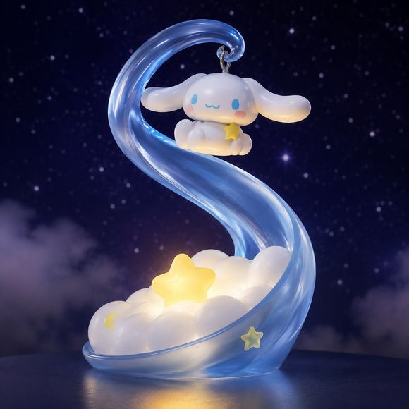 Drift into a world of sweet dreams with the Cinnamoroll Natural Spirit Light-Up Figure from Langbowang. This enchanting collectible features Cinnamoroll floating peacefully above a glowing cloud and star, suspended within a beautifully sculpted translucent blue swirl that captures the magic of the night sky.

Part of the whimsical Sanrio Characters Natural Spirit Series, this figure combines soft pastel colors, dreamy cloud details, and a warm built-in LED light to create a calming ambient display. The gent