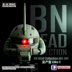 PRE-ORDER: Expected to ship in June of 2026

"From Bandai Namco Entertainment Shanghai’s BN Head Collection, this detailed head bust of the MS-06F Zaku II from Mobile Suit Gundam is now available. This PVC head bust is approximately 22.5” from base to the top of the commander fin. Requires 2 AA batteries, not included