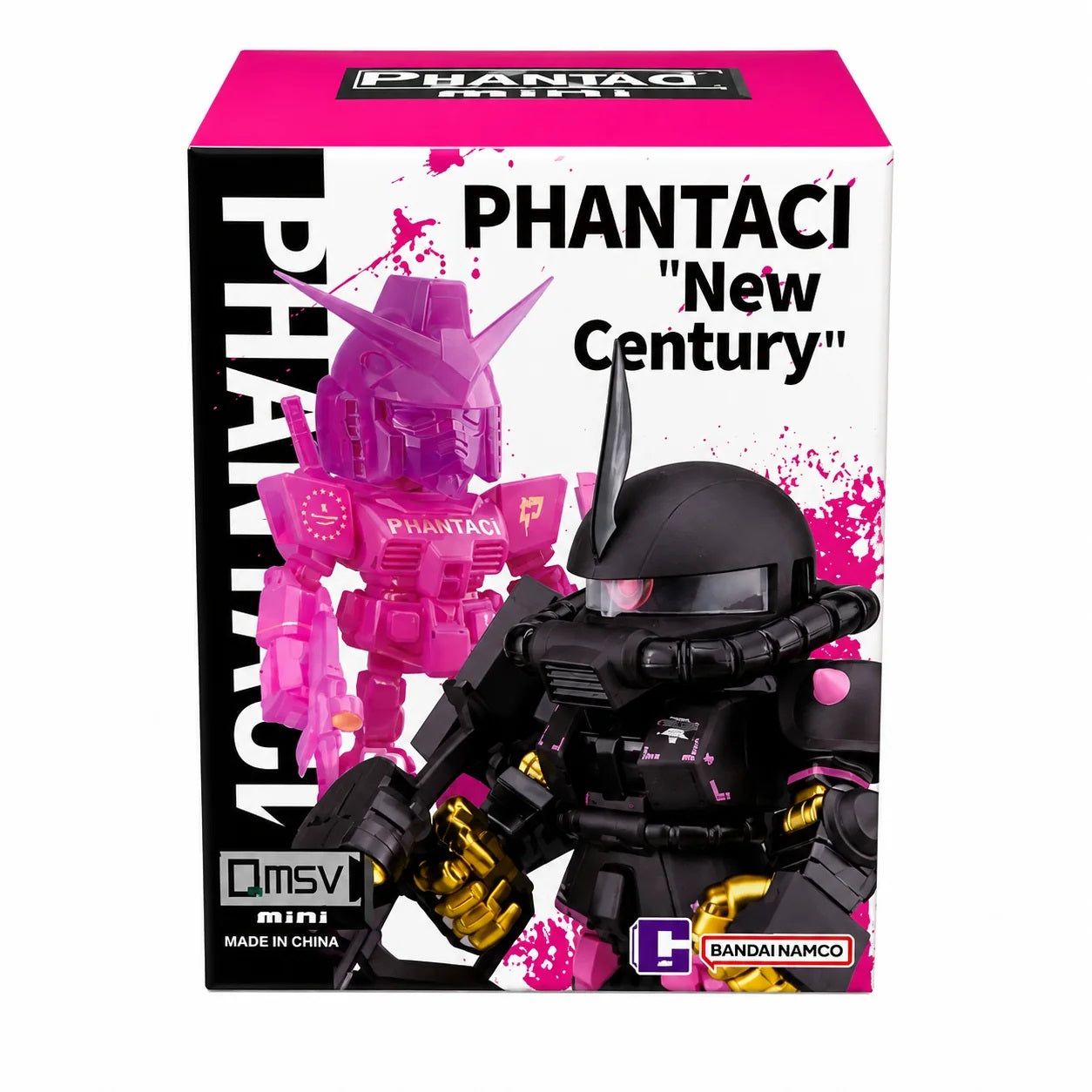 Gundam meets streetwear style in the QMSV Mini PHANTACI “New Century” Series! This officially licensed collaboration gives iconic Mobile Suits a bold PHANTACI-inspired makeover, combining QMSV Mini’s super-deformed proportions with striking pink, black, metallic, and translucent finishes.

The collection features 6 regular designs plus 1 hidden edition, including stylized versions of recognizable Gundam Mobile Suits such as the RX-78-2 and Zaku II. Each figure features detailed paint applications, distincti