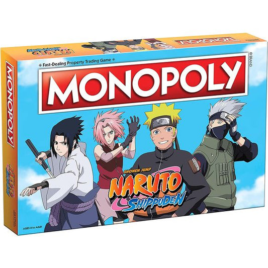 Celebrate the long-running anime series Naruto Shippuden by training to become an invincible shinobi in this version of Monopoly! Buy, sell, and trade properties named after top ninjas like Sasuke and Sakura. Pick up Training and Mission cards to develop skills while you use one of six collectible tokens to dominate the board, such as Akasuki’s Cloud, Kakashi Anbu Mask, or Shuriken. Stack Ramen Bowls and Onigiri to dominate the board and show the Hokage how you always come out on top!