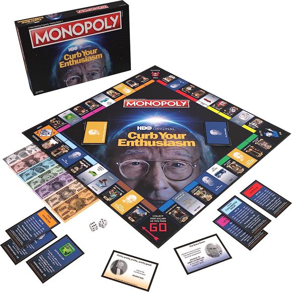 Navigate the absurdities of everyday life with the ultimate game for Larry David fans! MONOPOLY: Curb Your Enthusiasm lets players buy, sell, and trade well-known locations from the critically acclaimed HBO comedy, such as Larry’s House, Ocean View Country Club, and more. Travel the board with custom tokens based on iconic objects,such as golf clubs or Director’s chair, to upgrade properties with Improvements and Renovations. Endure “The Stare Down” and “Pretty, Pretty, Pretty Good” encounters and be the la